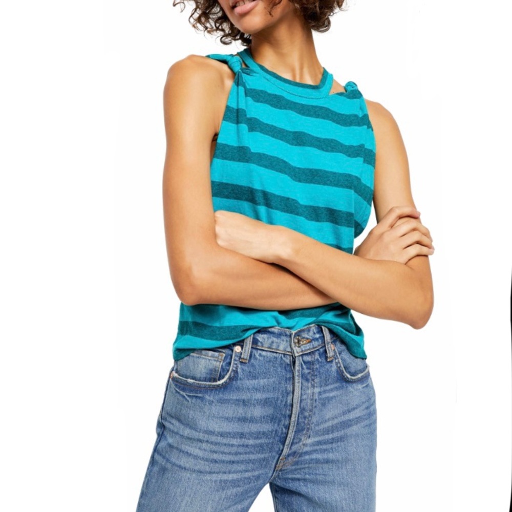 Free People Jungle Teal Twist Stripe Tank Top